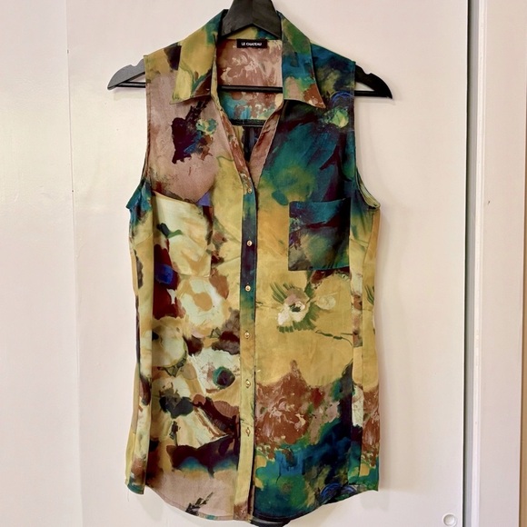 Le Chateau| Sleeveless Blouse Green, Brown, Yellow Sz L - Picture 1 of 4